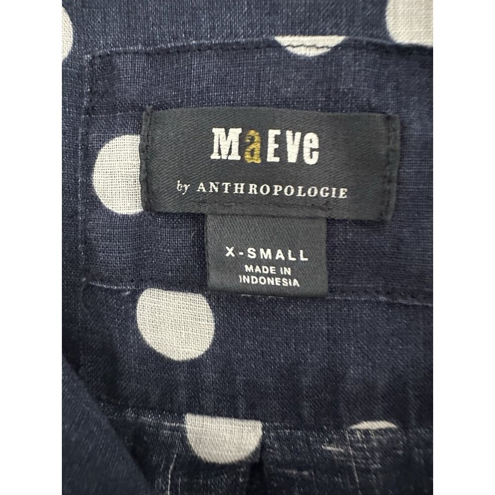 Anthropologie Maeve Women Button Down Shirt Top Surf Linen Navy Dot XS Casual - Picture 3 of 10